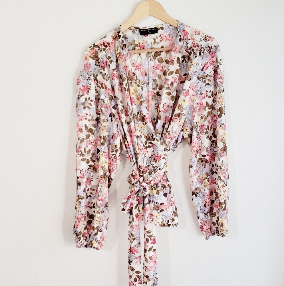 Lane Bryant Floral Wrap Blouse Long Sleeves 3X